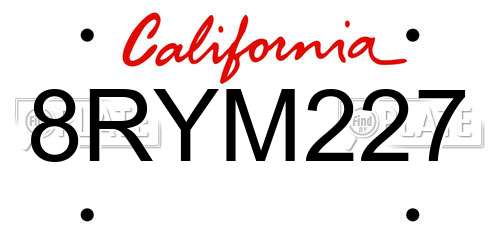 8RYM227 California License Plate