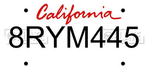 8RYM445 California License Plate