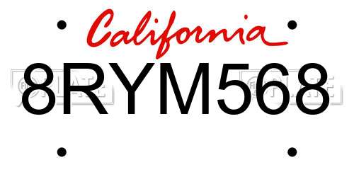 8RYM568 California License Plate