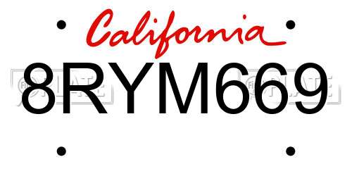 8RYM669 California License Plate