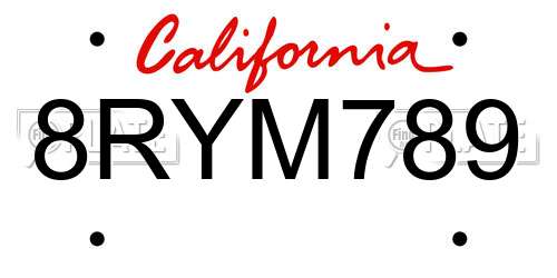 8RYM789 California License Plate