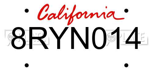 8RYN014 California License Plate