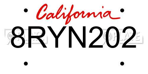8RYN202 California License Plate