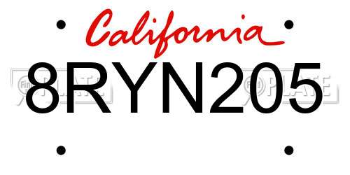 8RYN205 California License Plate