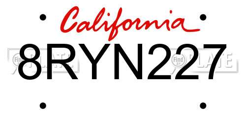 8RYN227 California License Plate
