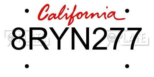 8RYN277 California License Plate