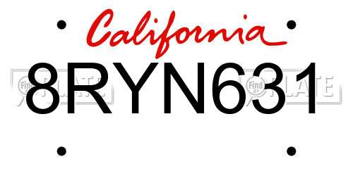 8RYN631 California License Plate