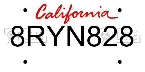 8RYN828 California License Plate