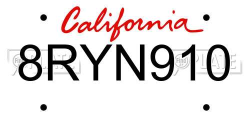 8RYN910 California License Plate