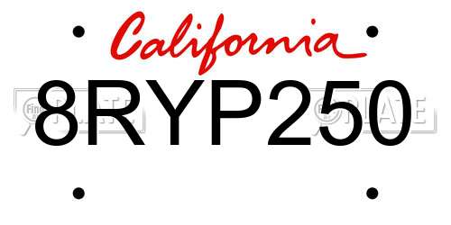 8RYP250 California License Plate