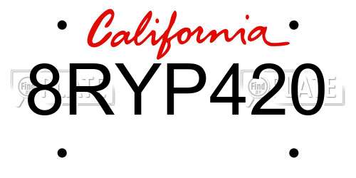 8RYP420 California License Plate