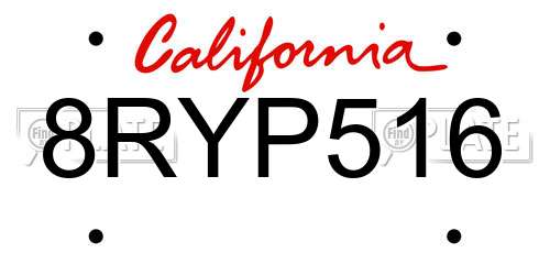 8RYP516 California License Plate