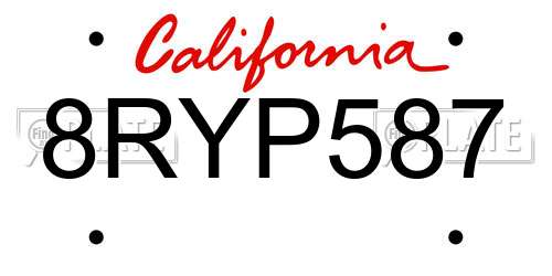 8RYP587 California License Plate