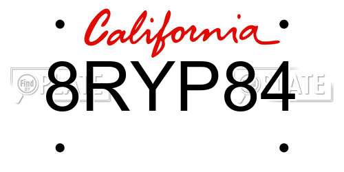 8RYP84 California License Plate