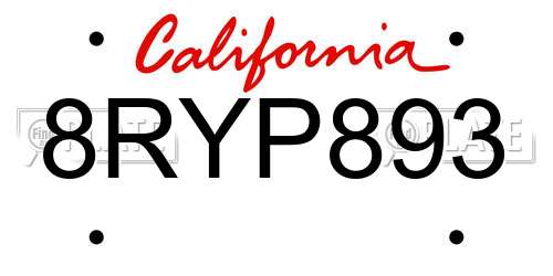 8RYP893 California License Plate
