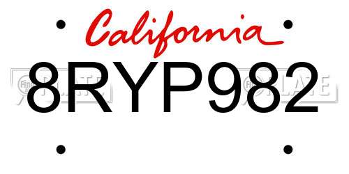 8RYP982 California License Plate