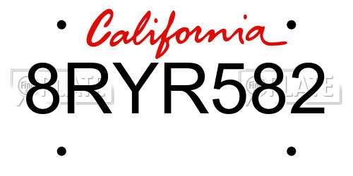 8RYR582 California License Plate