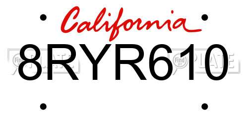 8RYR610 California License Plate