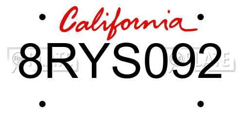 8RYS092 California License Plate
