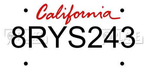 8RYS243 California License Plate