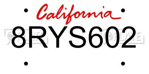 8RYS602 California License Plate