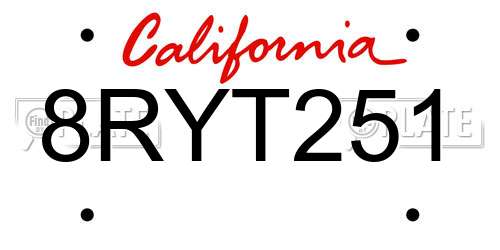 8RYT251 California License Plate