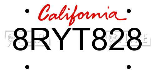 8RYT828 California License Plate
