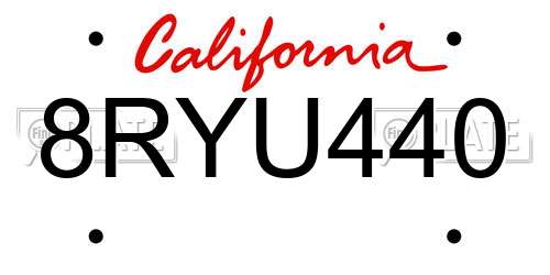 8RYU440 California License Plate