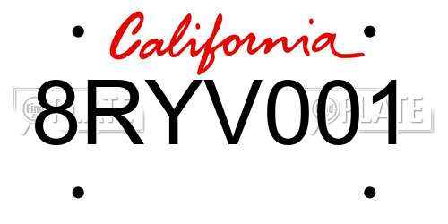 8RYV001 California License Plate
