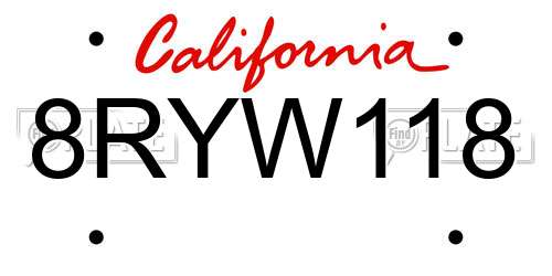 8RYW118 California License Plate