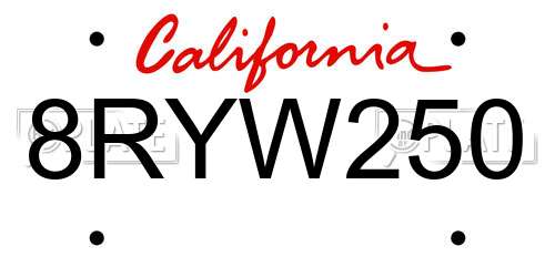 8RYW250 California License Plate