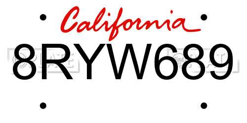 8RYW689 California License Plate