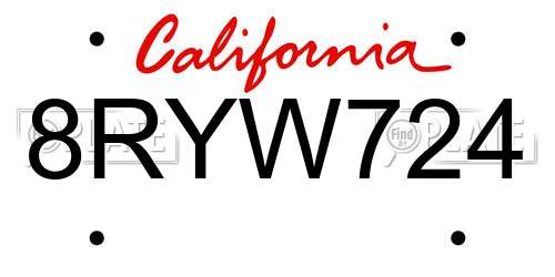 8RYW724 California License Plate