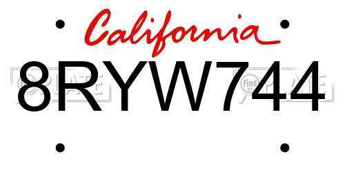 8RYW744 California License Plate