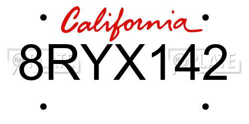 8RYX142 California License Plate