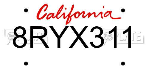 8RYX311 California License Plate