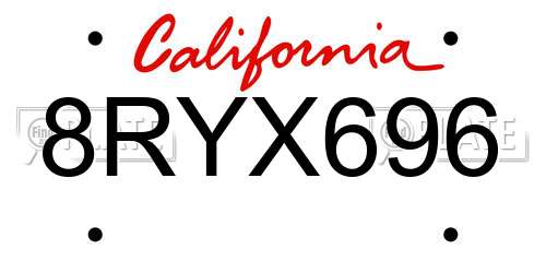 8RYX696 California License Plate