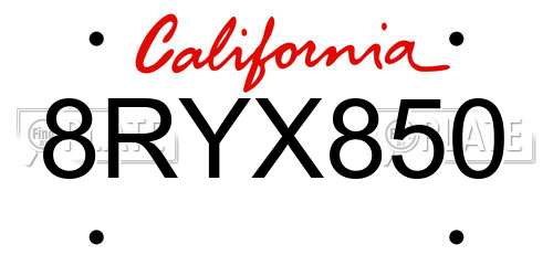 8RYX850 California License Plate