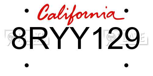 8RYY129 California License Plate