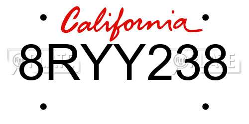 8RYY238 California License Plate