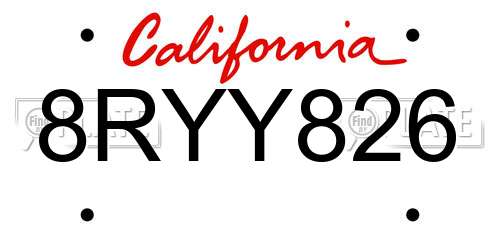 8RYY826 California License Plate