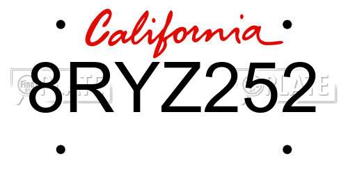 8RYZ252 California License Plate