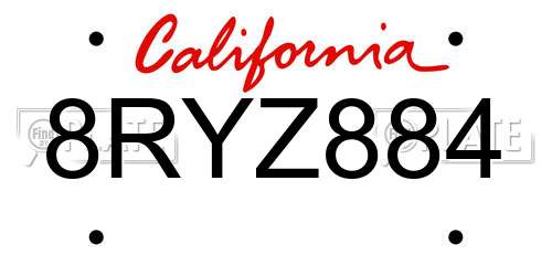 8RYZ884 California License Plate
