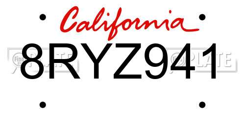 8RYZ941 California License Plate