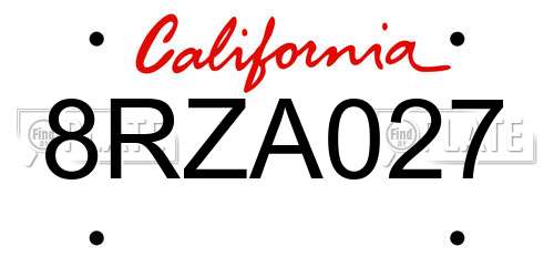 8RZA027 California License Plate