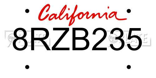8RZB235 California License Plate