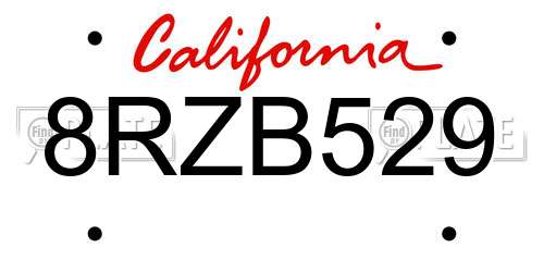 8RZB529 California License Plate