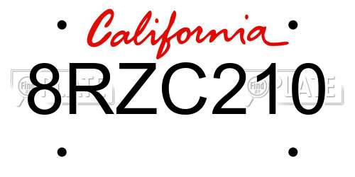 8RZC210 California License Plate