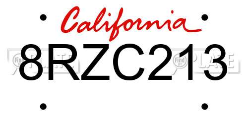 8RZC213 California License Plate