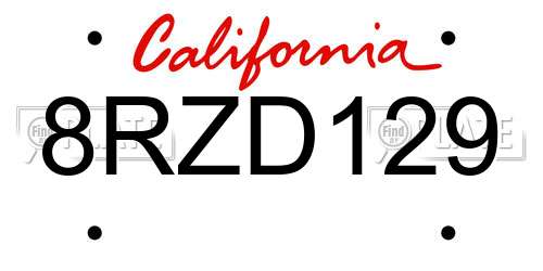 8RZD129 California License Plate